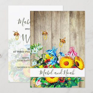Rustieke Bloemen Bijen Goud Eco bruiloft uitnodigi Kaart