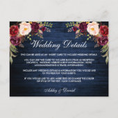 Rustieke Bloemen Blauw Hout Wedding Details Kaart (Voorkant)