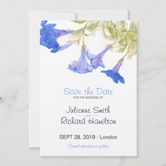 Rustieke Bloemen Blauwe Bloemen Huwelijk Save the Save The Date (Voorkant)