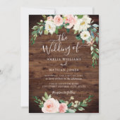 Rustieke Bloemen Blush Gouden Krans Trouwen Kaart (Voorkant)