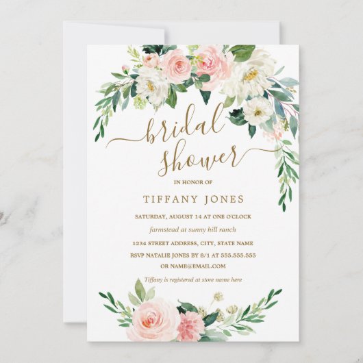 Rustieke Bloemen Blush Gouden Krans Vrijgezellenfe Kaart (Voorkant)