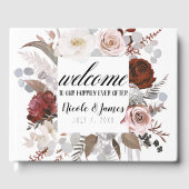 Rustieke Bloemen Blush Grijs Rood Huwelijk Gastenboek (Voorkant)