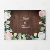 Rustieke Bloemen Blush Roze Rozen Groen Bruiloft Drieluik Uitnodiging (Cover)