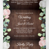 Rustieke Bloemen Blush Roze Rozen Groen Bruiloft Drieluik Uitnodiging (Binnenkant midden)