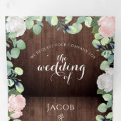 Rustieke Bloemen Blush Roze Rozen Groen Bruiloft Drieluik Uitnodiging (Binnenzijde eerst)