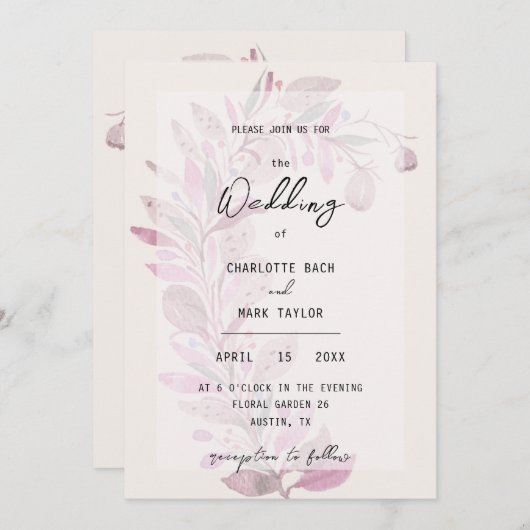 Rustieke Bloemen Blush Waterverf Handbeschilderd Kaart (Voorkant / Achterkant)