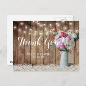 Rustieke Bloemen Boeket & String Lights Bedankt Briefkaart (Voorkant / Achterkant)