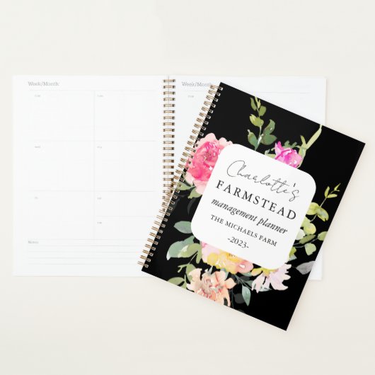 Rustieke Bloemen Boerderij Beheer Zwart Planner (Display)