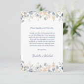 Rustieke Bloemen Boho Blauw en Beige bruiloft Bedankkaart (Staand voorkant)