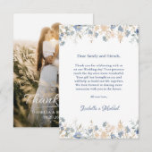 Rustieke Bloemen Boho Blauw en Beige bruiloft Bedankkaart (Voorkant / Achterkant)