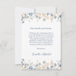 Rustieke Bloemen Boho Blauw en Beige bruiloft Bedankkaart