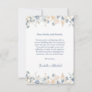Rustieke Bloemen Boho Blauw en Beige bruiloft Bedankkaart