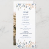 Rustieke Bloemen Boho Blauw en Beige bruiloft Menu (Voorkant / Achterkant)