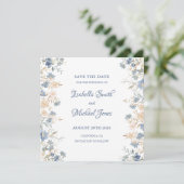 Rustieke Bloemen Boho Blauw en Beige bruiloft Save The Date (Staand voorkant)