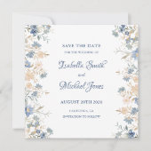 Rustieke Bloemen Boho Blauw en Beige bruiloft Save The Date (Voorkant)