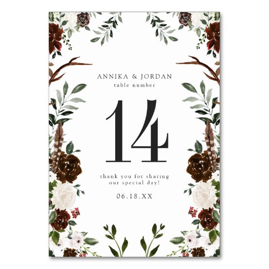 Rustieke Bloemen Boho Botanische Tafel Nummer Kaar Kaart (Achterkant)