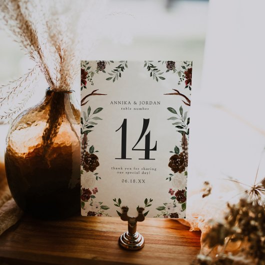 Rustieke Bloemen Boho Botanische Tafel Nummer Kaar Kaart
