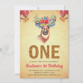 Rustieke Bloemen Boho Herten Eerste Verjaardag Uit Kaart (Voorkant)