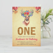 Rustieke Bloemen Boho Herten Eerste Verjaardag Uit Kaart (Staand voorkant)