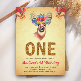 Rustieke Bloemen Boho Herten Eerste Verjaardag Uit Kaart