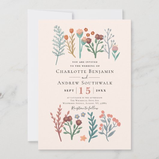 Rustieke Bloemen Boho Wildbloemen Bruiloft Kaart (Voorkant)