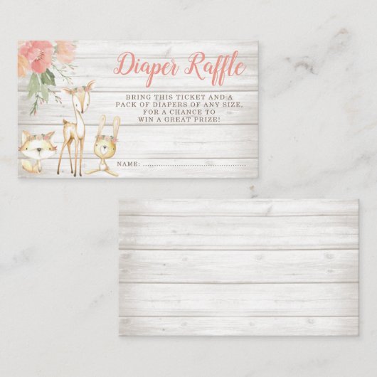 Rustieke Bloemen Bos Dieren Meisje Luier Raffle Informatiekaartje (Voorkant / Achterkant)