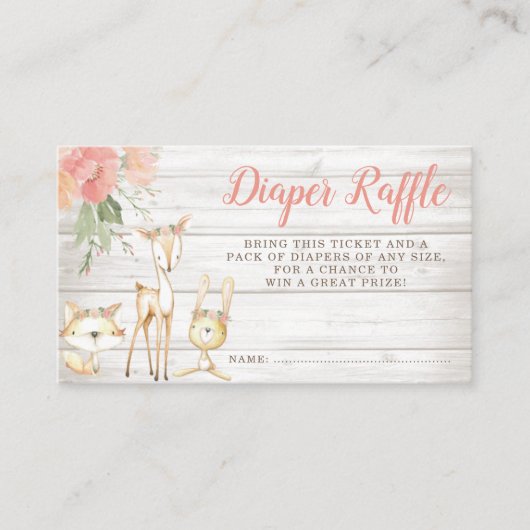 Rustieke Bloemen Bos Dieren Meisje Luier Raffle Informatiekaartje (Voorkant)