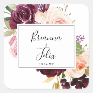 Rustieke Bloemen Botanische Bruiloft Envelope Seal Vierkante Sticker