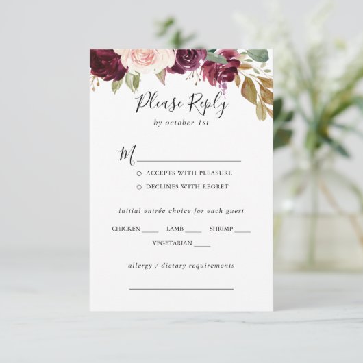 Rustieke Bloemen Botanische Bruiloft Menu Keuze RS (Staand voorkant)