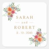 Rustieke Bloemen Botanische Gepersonaliseerde Huwe Vierkante Sticker (Voorkant)