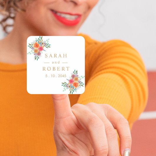 Rustieke Bloemen Botanische Gepersonaliseerde Huwe Vierkante Sticker