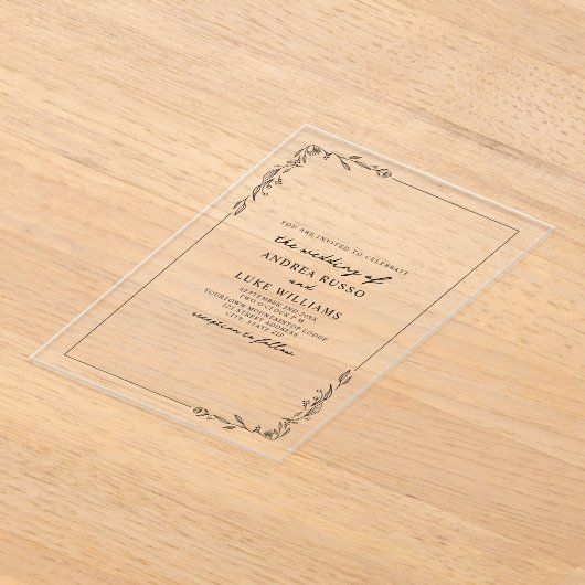  rustieke bloemen botanische grens bruiloft acryl uitnodigingen (Laagn)