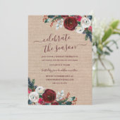 Rustieke Bloemen Bourgogne Kerstfeest Kaart (Staand voorkant)