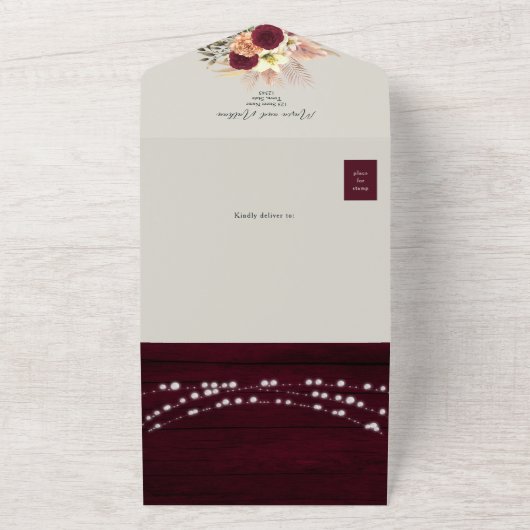 Rustieke Bloemen Bourgondië Fall Wedding All In One Uitnodiging (Buitenkant)