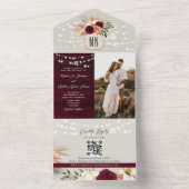 Rustieke Bloemen Bourgondië Fall Wedding All In One Uitnodiging (Binnen)