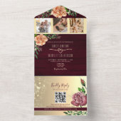 Rustieke Bloemen Bourgondië foto's Bruiloft All In One Uitnodiging (Binnen)