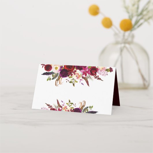 Rustieke Bloemen Bourgondië Marsala Tafel Plaats K Plaatskaartje (Voorkant)