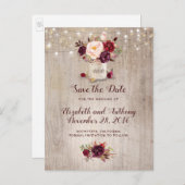 Rustieke Bloemen Bourgondië Save the Date Aankondigingskaart (Voorkant / Achterkant)