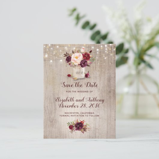 Rustieke Bloemen Bourgondië Save the Date Aankondigingskaart (Staand voorkant)