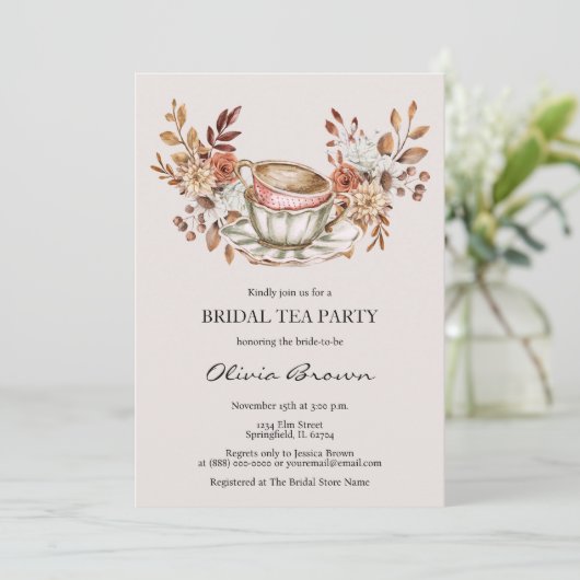 Rustieke Bloemen Bruids Tea Party Kaart (Staand voorkant)