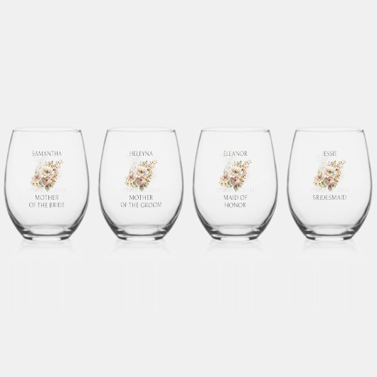 Rustieke Bloemen Bruidsfeest en Top Tafel Bruiloft Wijnglas Zonder Voet (Voorkant)