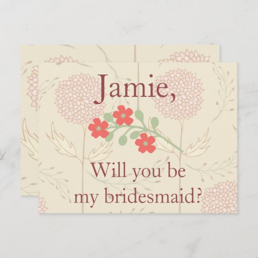 Rustieke Bloemen Bruidsmeisje uitnodiging (Voorkant / Achterkant)