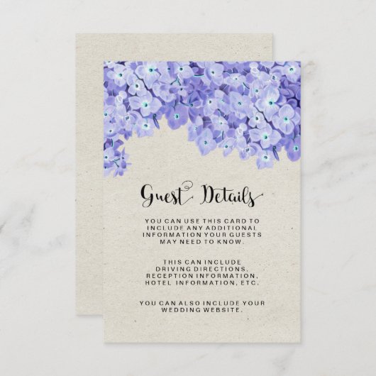 rustieke bloemen bruiloft gastendetails informatiekaartje (Voorkant / Achterkant)