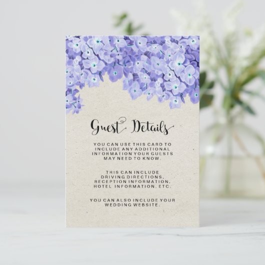 rustieke bloemen bruiloft gastendetails informatiekaartje (Staand voorkant)