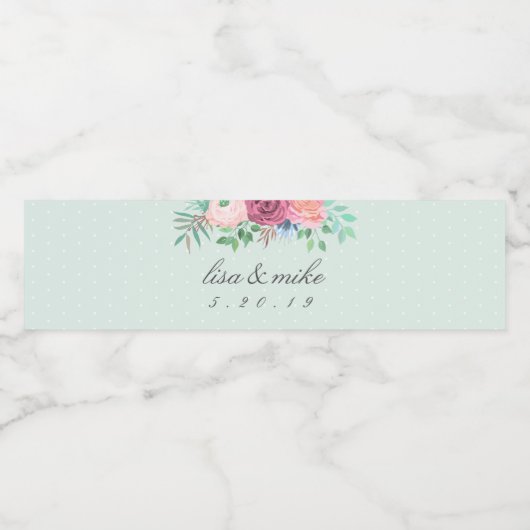 Rustieke Bloemen Bruiloft Groen Waterfles Etiket (Enkel label)