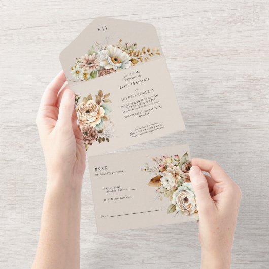 Rustieke Bloemen Bruiloft Herfst Landbloemen All In One Uitnodiging (Afscheurbaar)