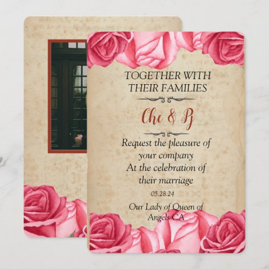 Rustieke Bloemen Bruiloft Kaart Invitation (Voorkant / Achterkant)