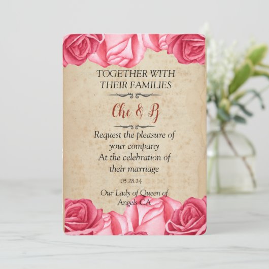 Rustieke Bloemen Bruiloft Kaart Invitation (Staand voorkant)