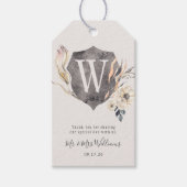 Rustieke Bloemen Bruiloft Monogram Crest Cadeaulabel (Voorkant)