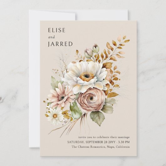 Rustieke Bloemen Bruin Neutraal Eenvoudige Elegant Kaart (Voorkant)